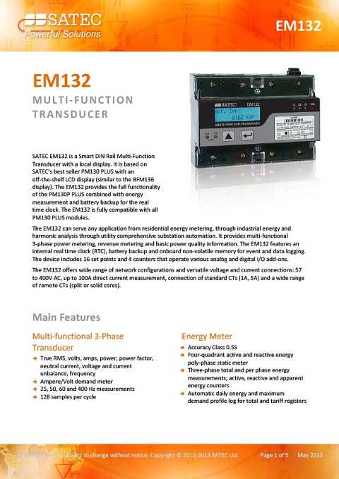 Cover of Satec EM132 Multi-Function Transducer