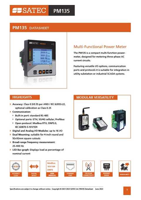Cover of Satec PM135 Multi-Function Power Meter