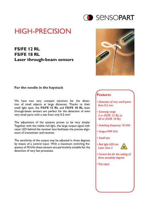 Cover of SensoPart High-Precision FS/FE 12 RL and FS/FE 18 RL Laser Through-beam Sensors