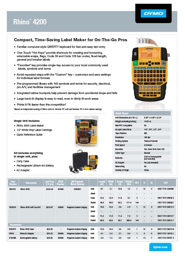 Dymo rhino 4200 datasheet