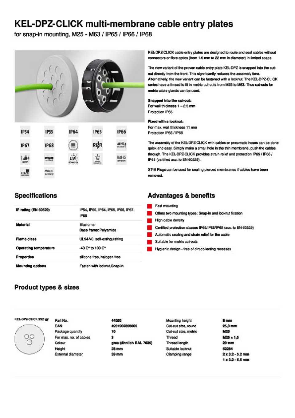 KEL-DPZ-CLICK multi-membrane cable entry plates Catalogue Cover