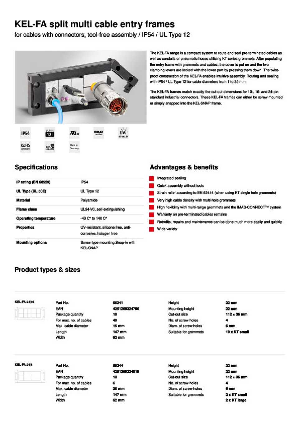 KEL-FA split multi cable entry frames Catalogue Cover