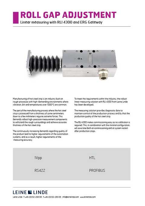 Cover of Leine-Linde Roll Gap Adjustment Linear Measuring with RLI 4300 and ERG Gateway