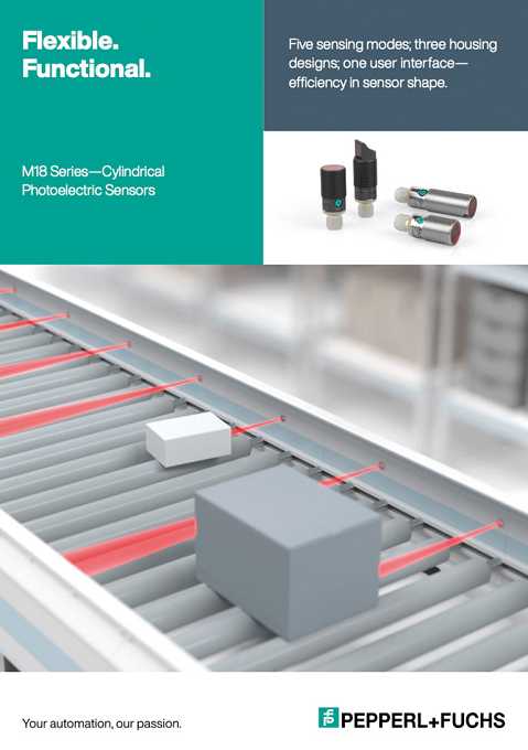 Cover of Pepperl+Fuchs Flexible. Functional. M18 Series—Cylindrical Photoelectric Sensors