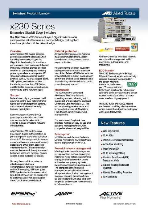 Cover of Allied Telesis X230 Series Enterprise Gigabit Edge Switches