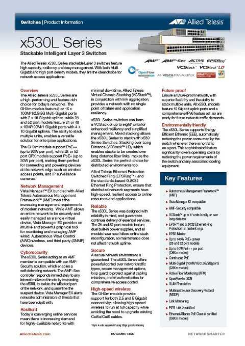 Cover of Allied Telesis X530L Series Stackable Intelligent Layer 3 Switches